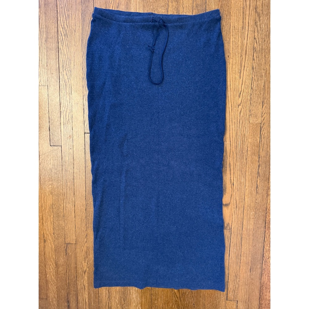 Express Navy Blue Ribbed Knit Maxi Skirt Cotton Blend Drawstring Waist Womens M